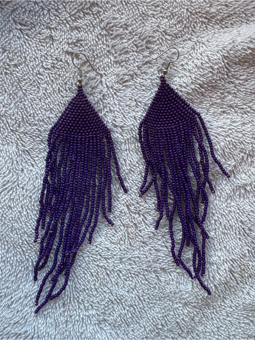 Purple Boho Beaded Fringe Earrings - Women Jewelry